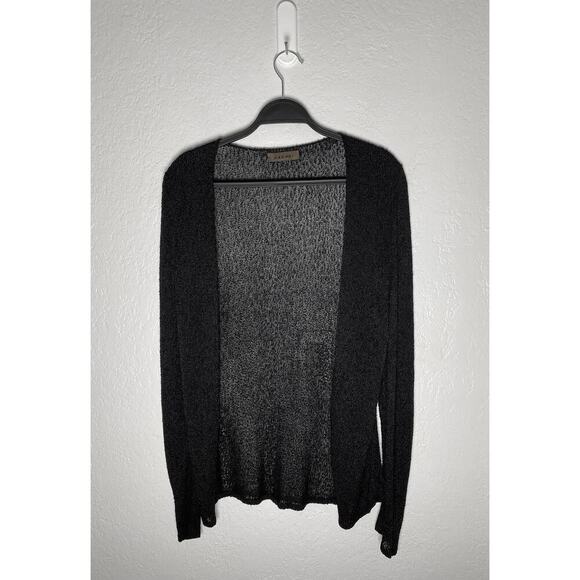 Harari Women's Black Open Knit Lightweight Cardigan Sweater Open Front Sheer - Picture 1 of 4